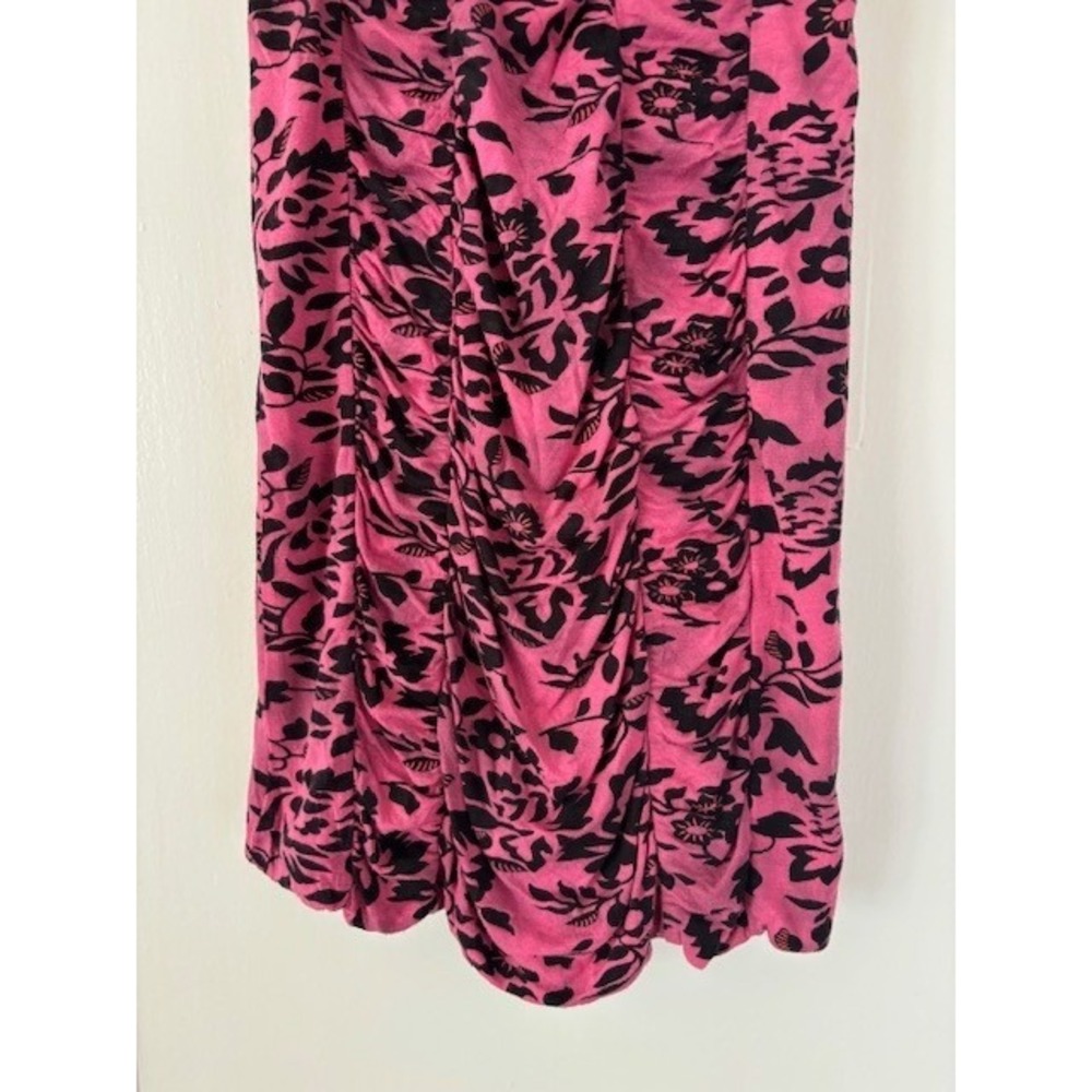 Free People Vintage Y2K Pink Black Floral Ruched Sequin Mini Cocktail Dress Sz 2 - Picture 4 of 14